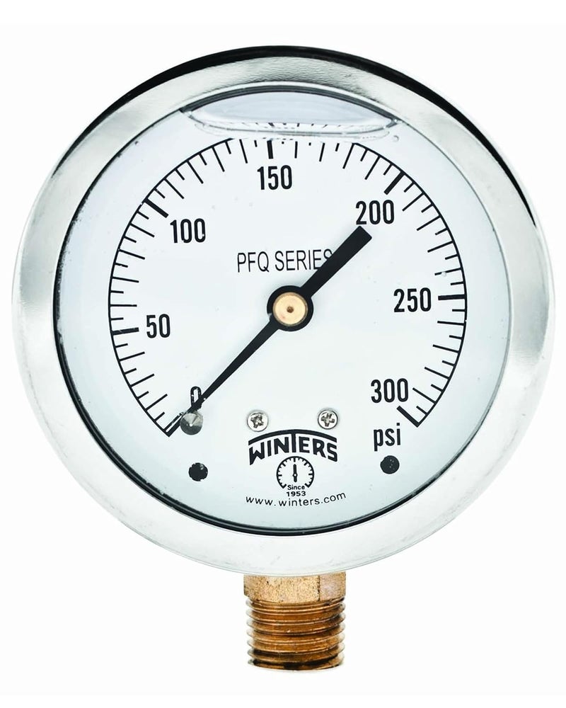 Winters Instruments Winters 2-1/2" Dial Size, Liquid Filled Industrial Pressure Gauge, Brass Internals, 304 Stainless Steel Case, Single Scale 0-300 psi, 1.5% Acc, 1/4" NPT Bottom Mount, Glycerin Filled Pressure Gauge - Image 2